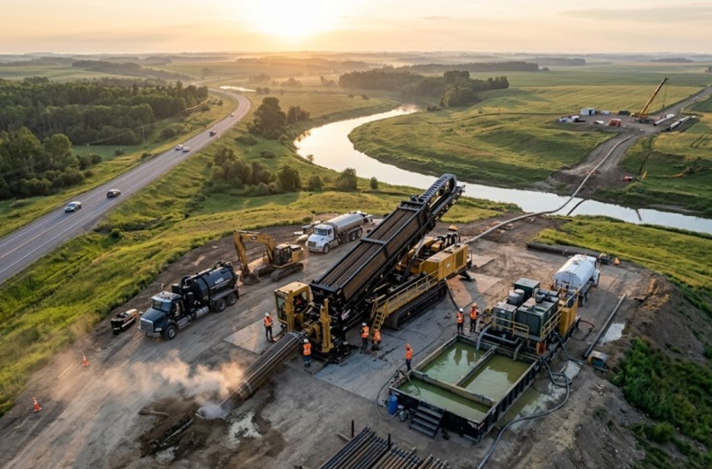 directional drilling rig with mud mixing system and crew on active New Mexico bore site